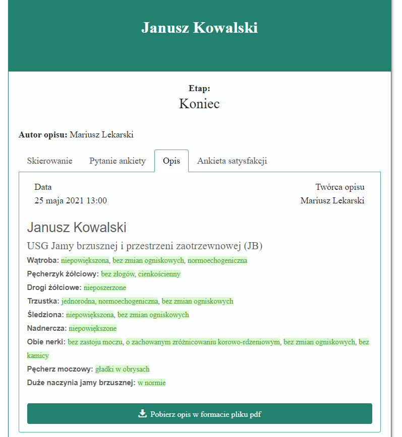 Portal pacjenta z odbiorem opisu badania