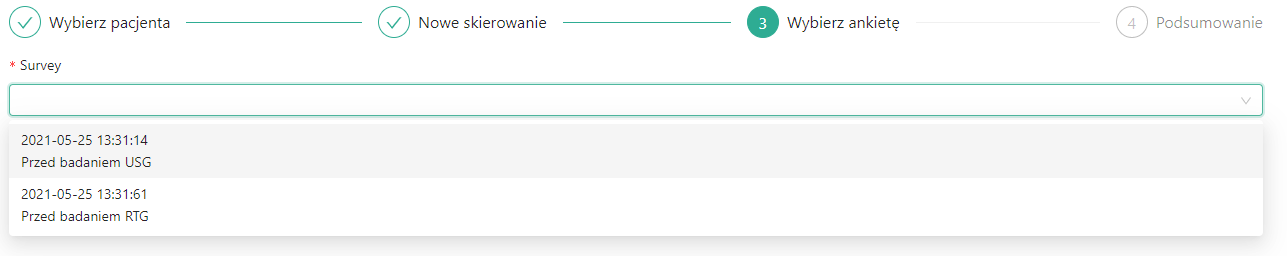 Lista ankiet przed badaniem powiązanych ze skierowaniami